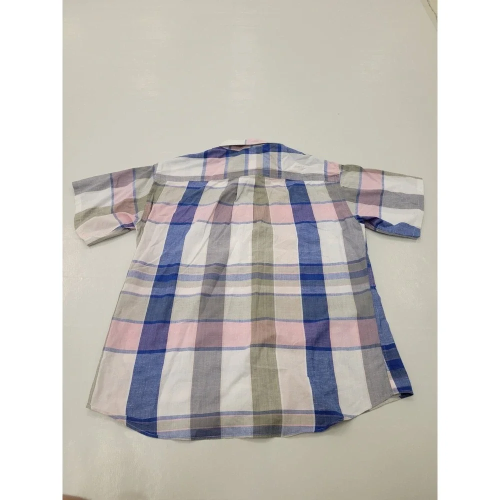 VTG The North Face  Button Up Shirt Plaid Short Sleeve Front Rainbow Trout Men M